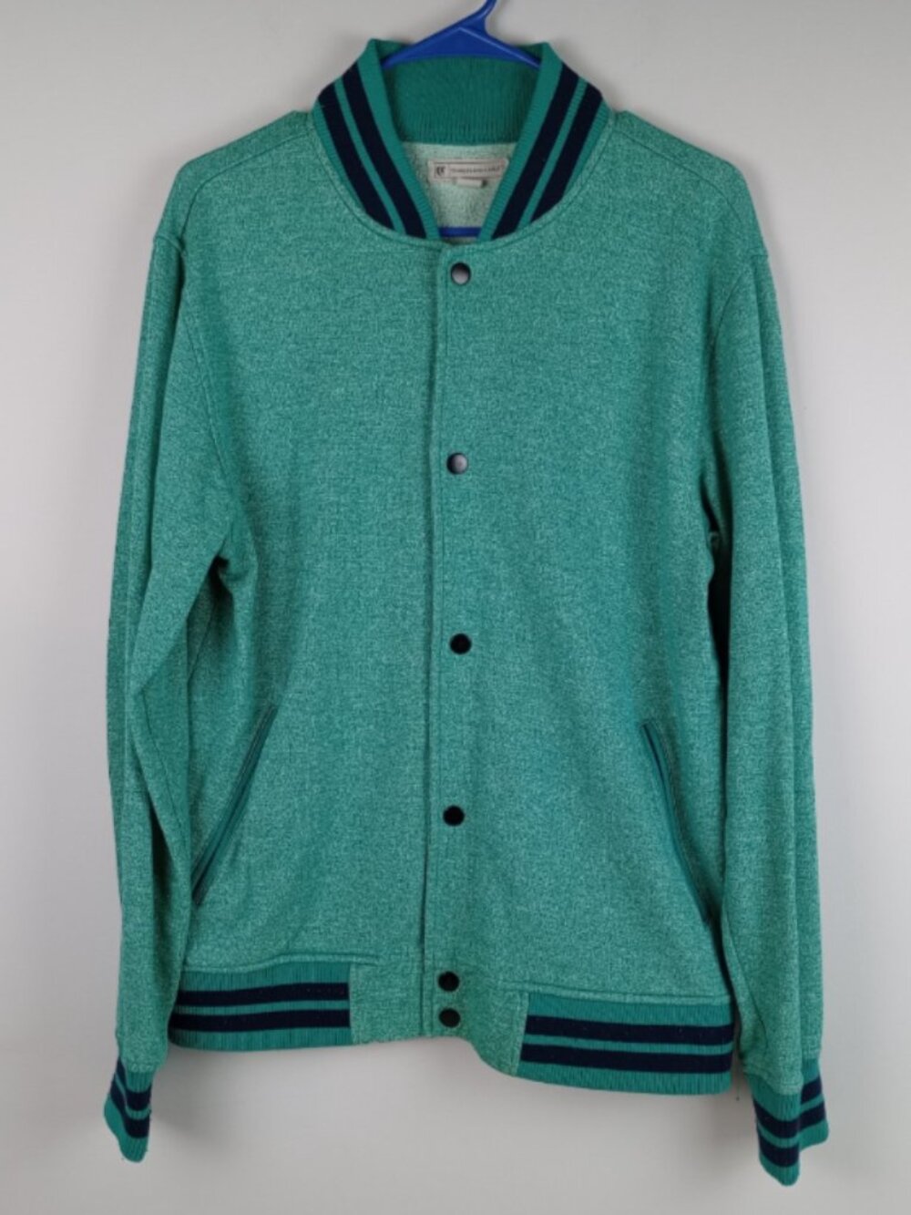 Charles‎ and a Half Mens M Green Black Stripes Long Sleeve Snap Up Jacket